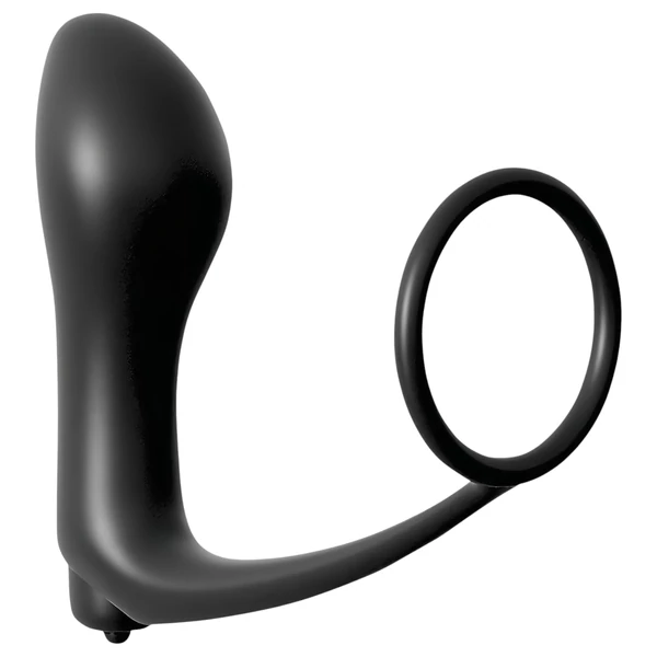 Analfantasy - ujj anál vibrátor péniszgyűrűvel (fekete)