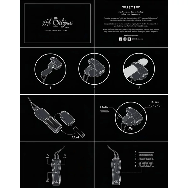 HOT Octopuss JETT - 2 motoros makkvibrátor (fekete)
