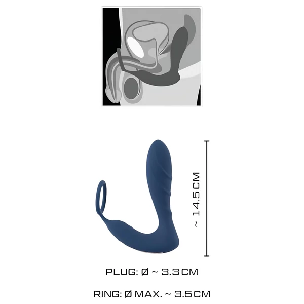 You2Toys Prostate Plug - anál vibrátor péniszgyűrűvel (kék)