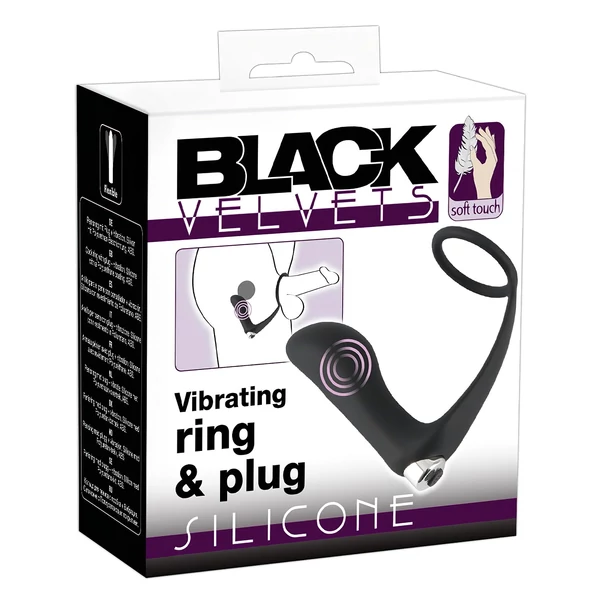 Black Velvets - anál vibrátor péniszgyűrűvel (fekete)