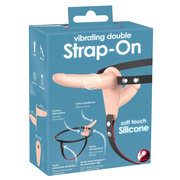 You2Toys - Strap-On - felcsatolható dupla vibrátor (testszínű)