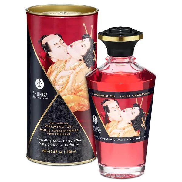 Shunga - melegítő masszázsolaj - pezsgő-eper (100 ml)