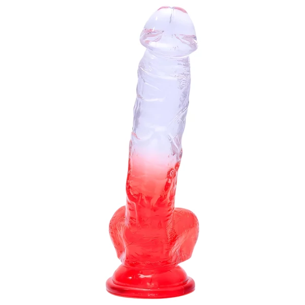 Sunfo - tapadókorongos, herés dildó - 21 cm (átlátszó-piros)