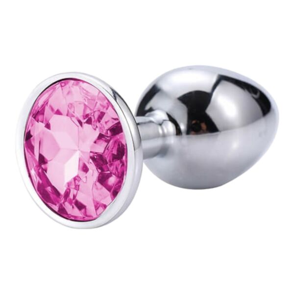 Sunfo - fém anál dildó kővel (ezüst-pink)