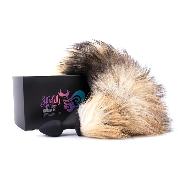 Sunfo - szilikon anál plug rókafarokkal (fekete-vörös)