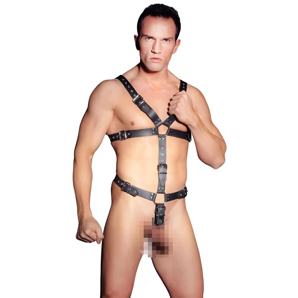 ZADO - bőr férfi testhám body (fekete, S-L)