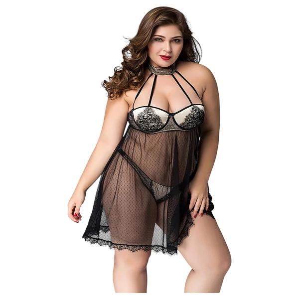 JSY 066 - babydoll szett - fekete (XL-2XL)