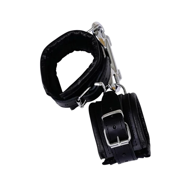 ZADO - bőr csukló bilincs és karabiner (fekete)