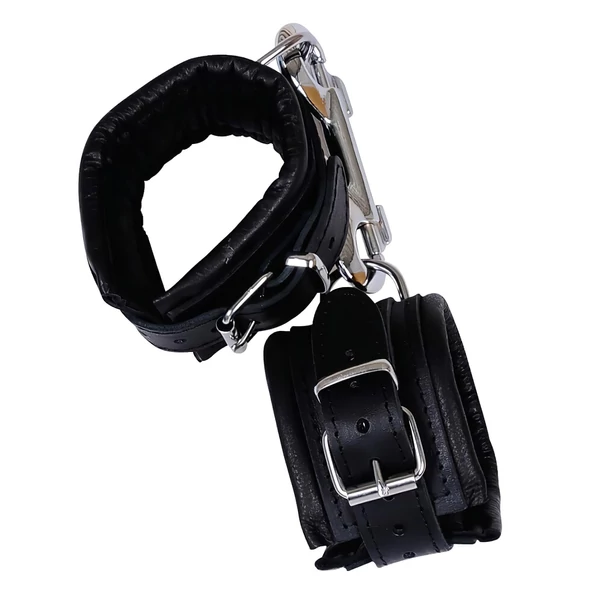 ZADO - bőr csukló bilincs és karabiner (fekete)