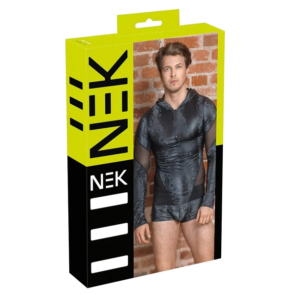 NEK - kígyóbőr mintás, kapucnis férfi felső (fekete)