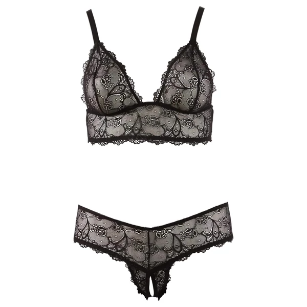 Cottelli Plus Size - csipke melltartó szett (fekete)
