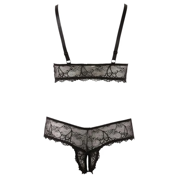 Cottelli Plus Size - csipke melltartó szett (fekete)