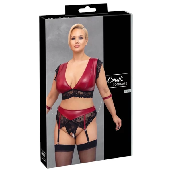 Cottelli Bondage Plus Size - csipkés melltartó szett (piros)