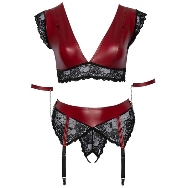 Cottelli Bondage Plus Size - csipkés melltartó szett (piros)