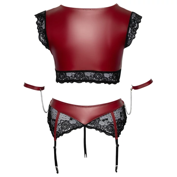 Cottelli Bondage Plus Size - csipkés melltartó szett (piros)