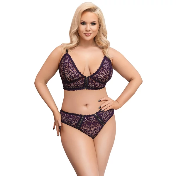 Cottelli Plus Size - áttetsző mintás melltartó szett (lila)
