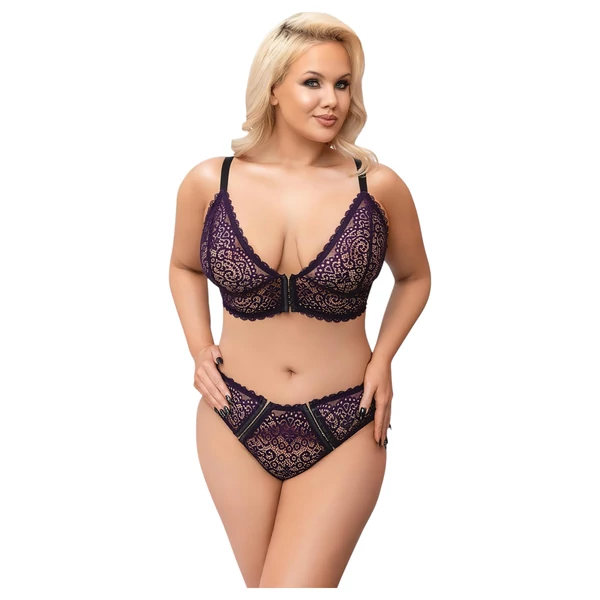 Cottelli Plus Size - áttetsző mintás melltartó szett (lila)