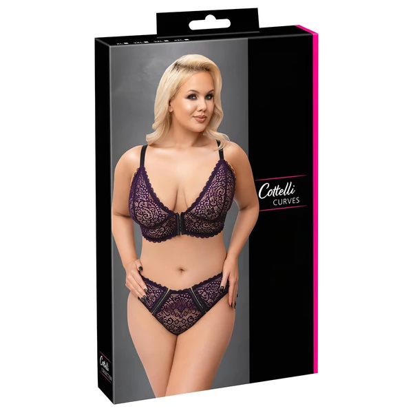 Cottelli Plus Size - áttetsző mintás melltartó szett (lila)