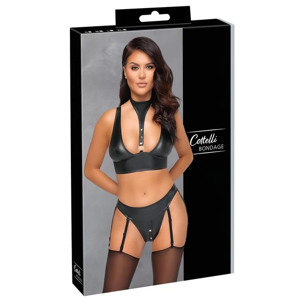 Cottelli Bondage - fényes melltartó szett bilincsekkel (fekete)