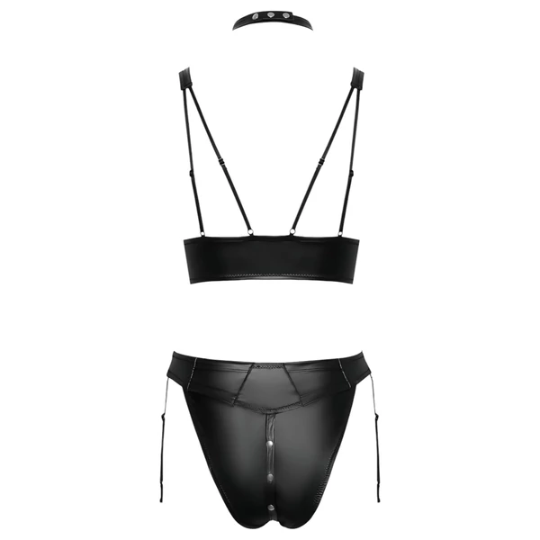 Cottelli Bondage - fényes melltartó szett bilincsekkel (fekete)
