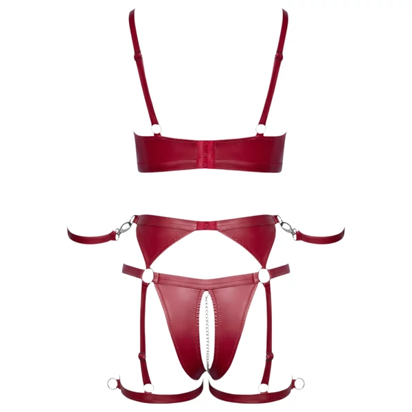Cottelli Bondage - fényes melltartó szett és kar bilincs (piros)