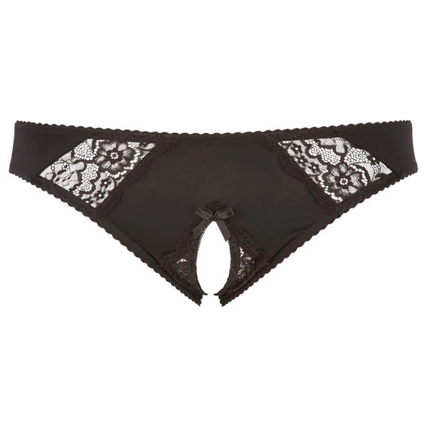 Cottelli Plus Size - csipkés, nyitott bugyi (fekete)