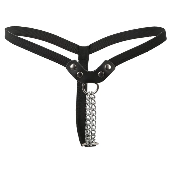 Fetish - szegecses, láncos tanga (fekete, S-L)