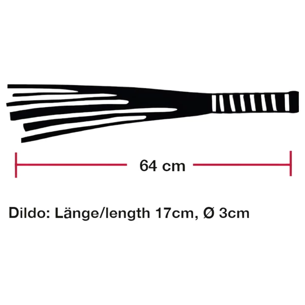 Bad Kitty - bőr korbács üveg dildóval (átlátszó-fekete)