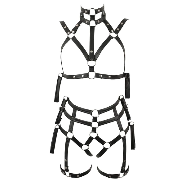 Bad Kitty - bondage testhám melltartó szett (fekete)