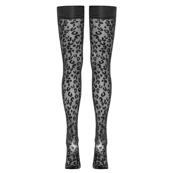 Cottelli Legwear - párduc mintás combfix (fekete)