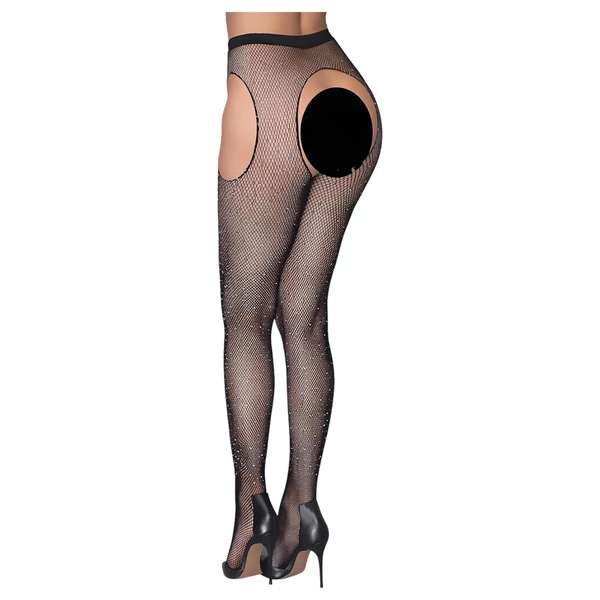 Cottelli Legwear - nyitott, csillogó harisnya (fekete, S-L)