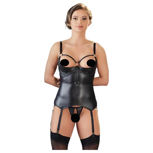 Cottelli Bondage - fényes, mellemelős felső bilinccsel (fekete)