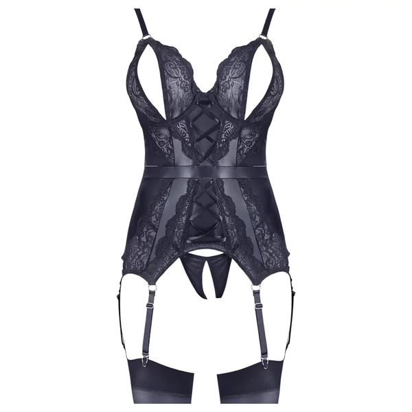 Cottelli - csipkés nyitott felső és tanga (fekete)