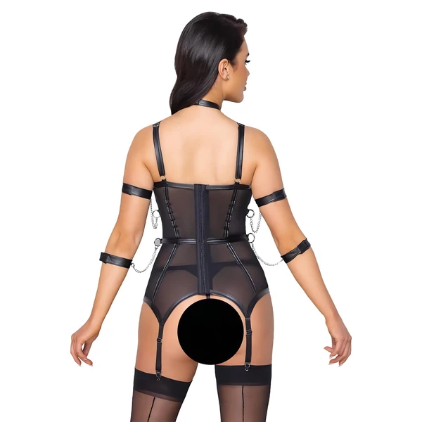 Cottelli Bondage - pántos felső, kar bilincs és tanga (fekete)
