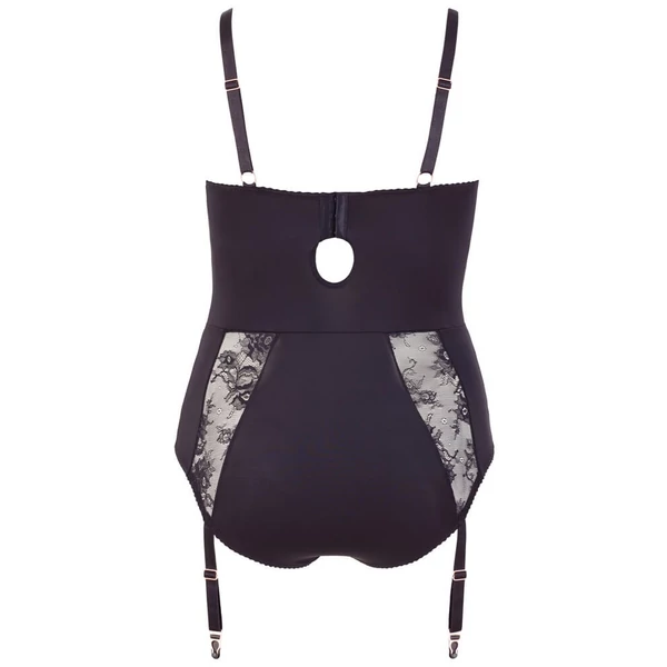 Cottelli Plus Size - pántos-csipkés láncos body (fekete)