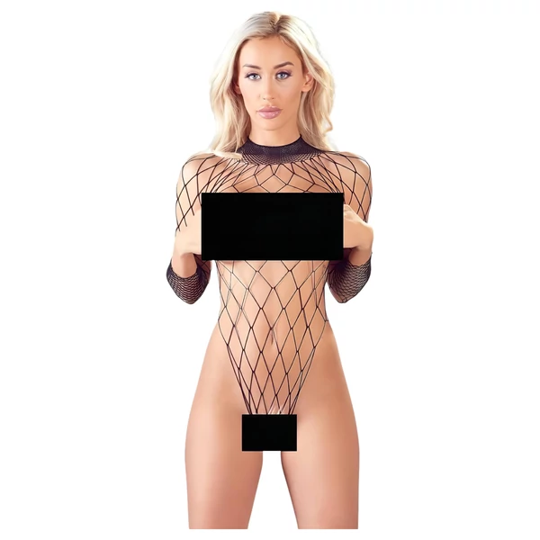 NO:XQSE - hosszúujjú, hálós necc body (fekete, S-L)