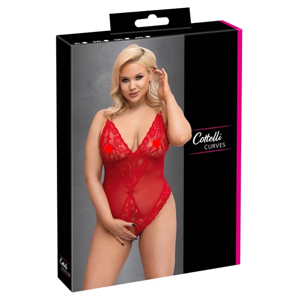 Cottelli Curves - áttetsző csipke body (piros)