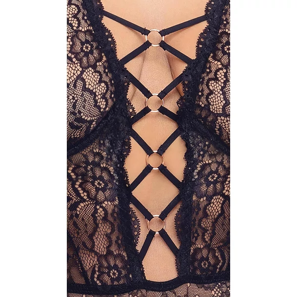 Cottelli Curves Plus Size - átlátszó mintás body (fekete)