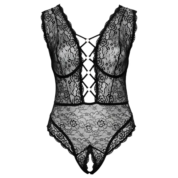 Cottelli Curves Plus Size - átlátszó mintás body (fekete)