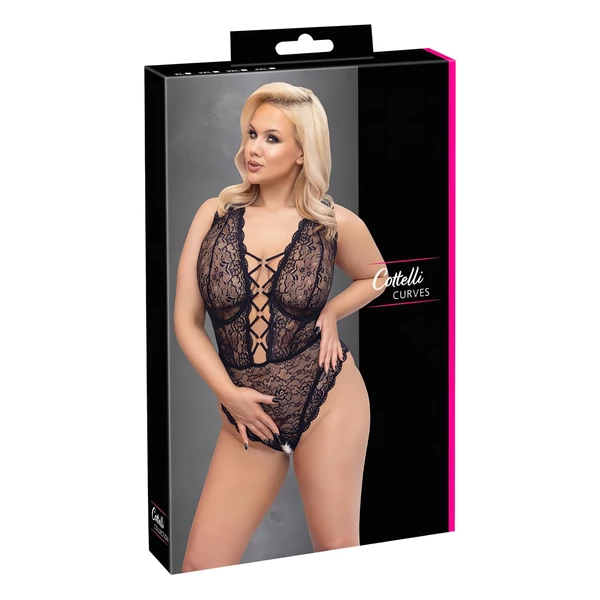 Cottelli Curves Plus Size - átlátszó mintás body (fekete)
