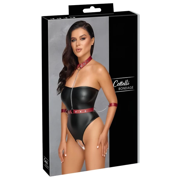 Cottelli Bondage - fényes body és kar bilincs (fekete)