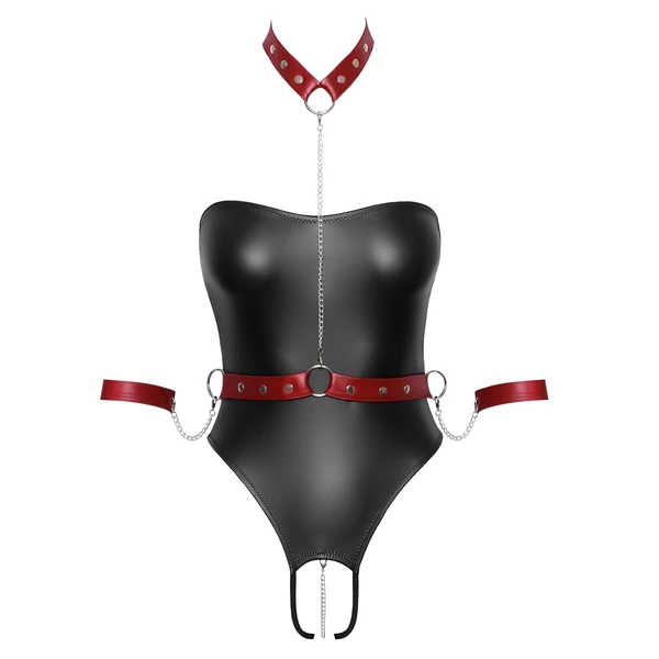 Cottelli Bondage - fényes body és kar bilincs (fekete)
