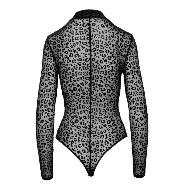 Noir - leopárd mintás, hosszúujjú body (fekete)