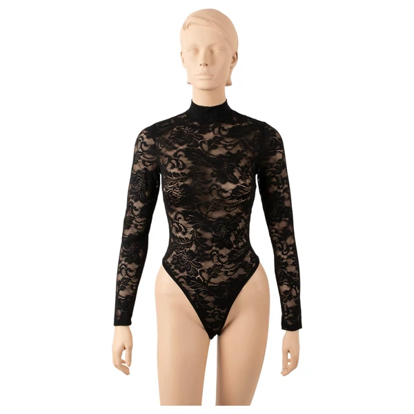 Cottelli - hosszú ujjú csipke body (fekete) - S-2XL