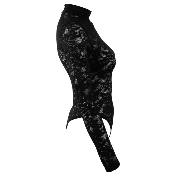 Cottelli - hosszú ujjú csipke body (fekete) - S-2XL