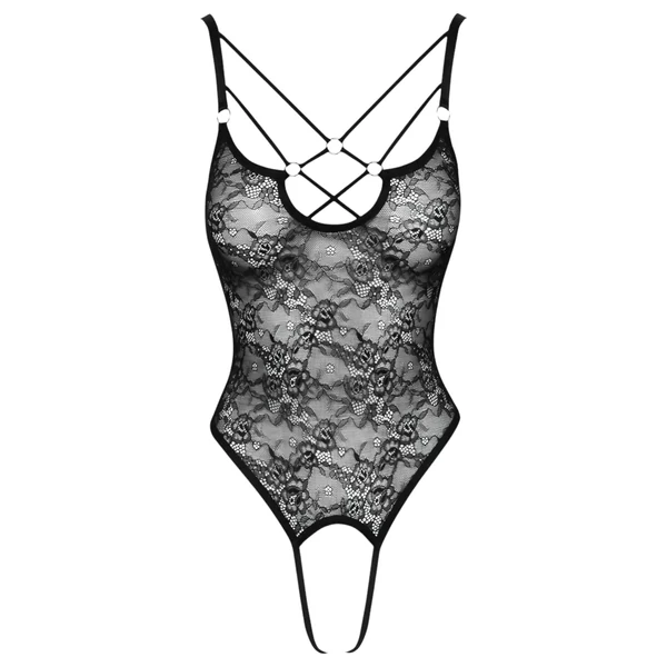 Cottelli - átlátszó, nyitott csipke body (fekete)