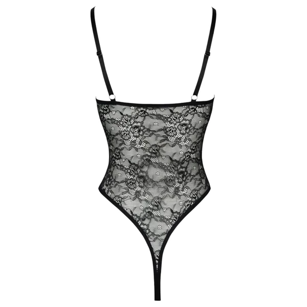 Cottelli - átlátszó, nyitott csipke body (fekete)