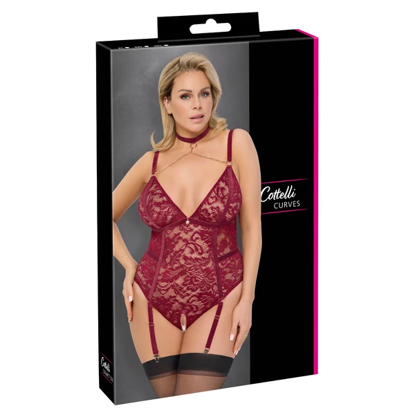 Cottelli Curves - láncos csipke body (piros)