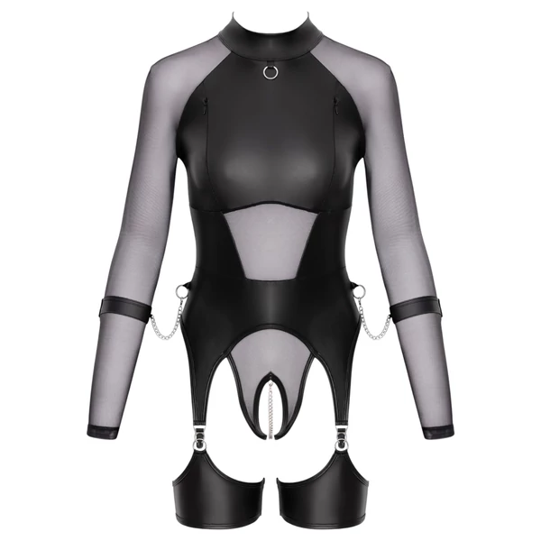 Cottelli Bondage - áttetsző felső bilincsekkel (fekete)