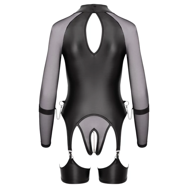 Cottelli Bondage - áttetsző felső bilincsekkel (fekete)